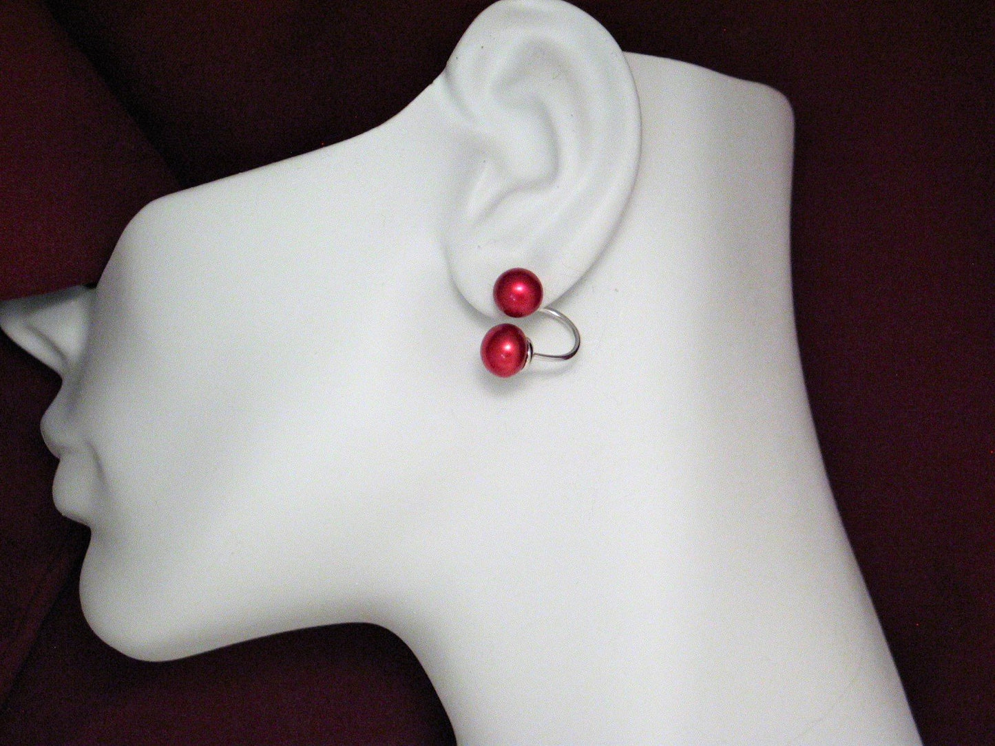 Sterling Silver Earring Jackets - Convertible Stud to Semi Hoop Front Back Style, Red Pearl Earrings!