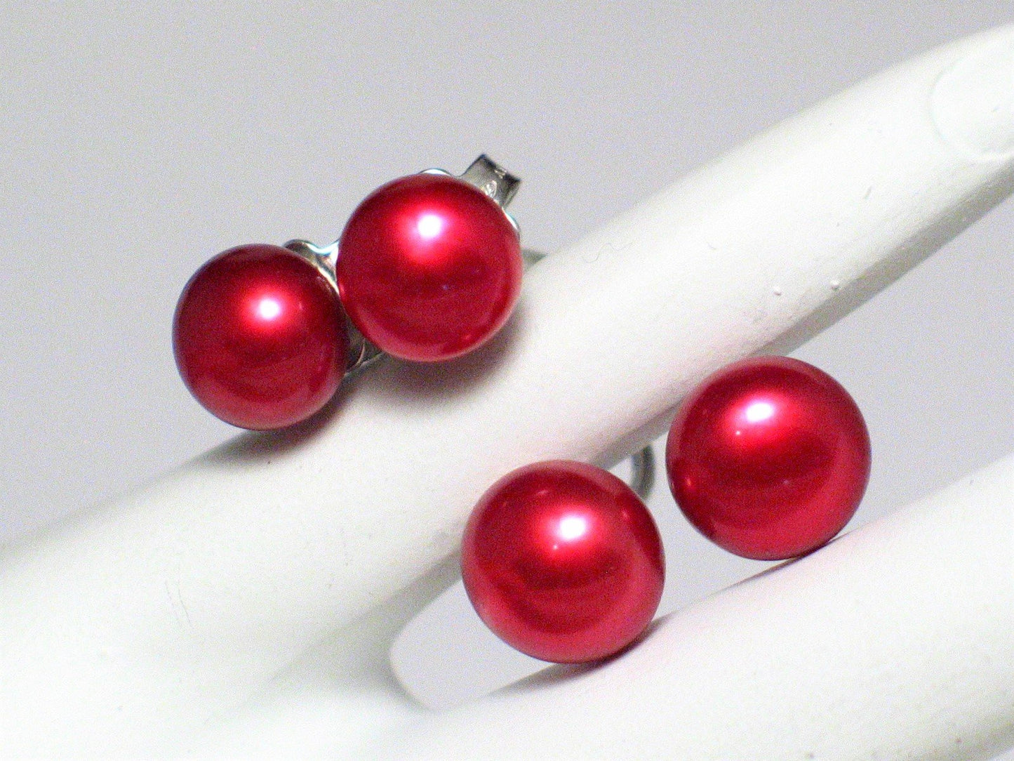 Sterling Silver Earring Jackets - Convertible Stud to Semi Hoop Front Back Style, Red Pearl Earrings!