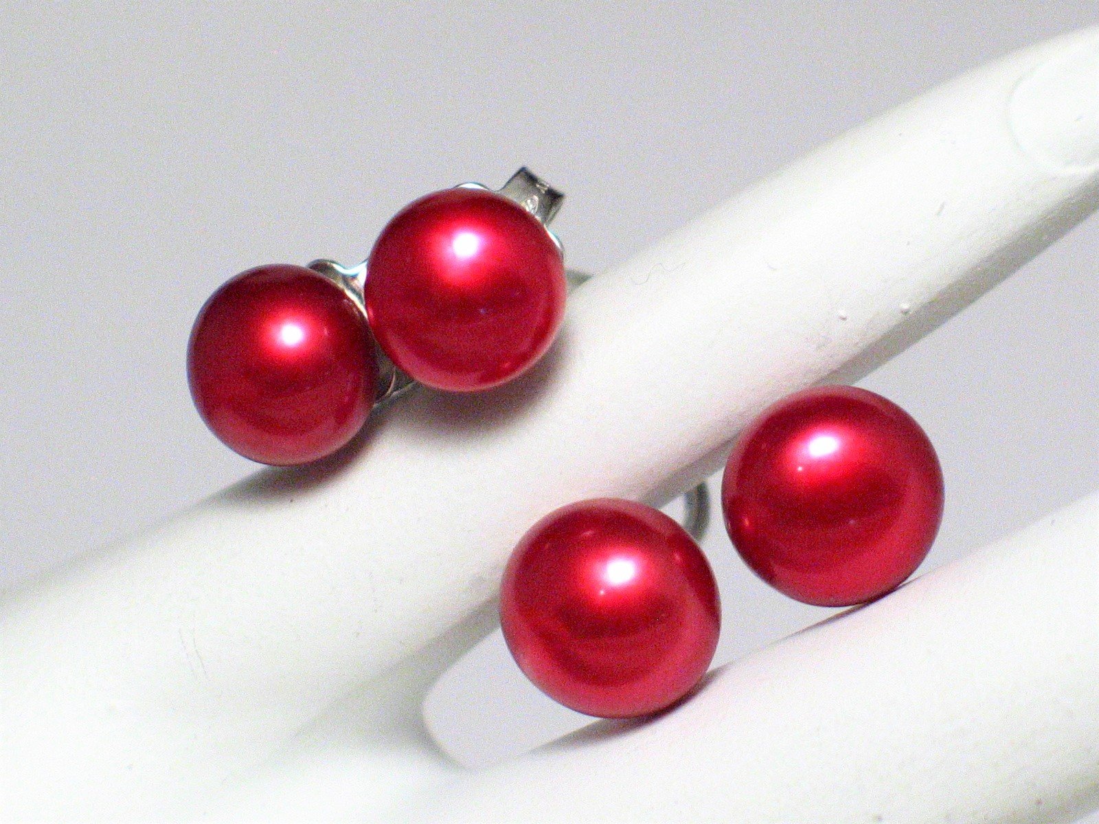 Sterling Silver Earring Jackets - Convertible Stud to Semi Hoop Front Back Style, Red Pearl Earrings!