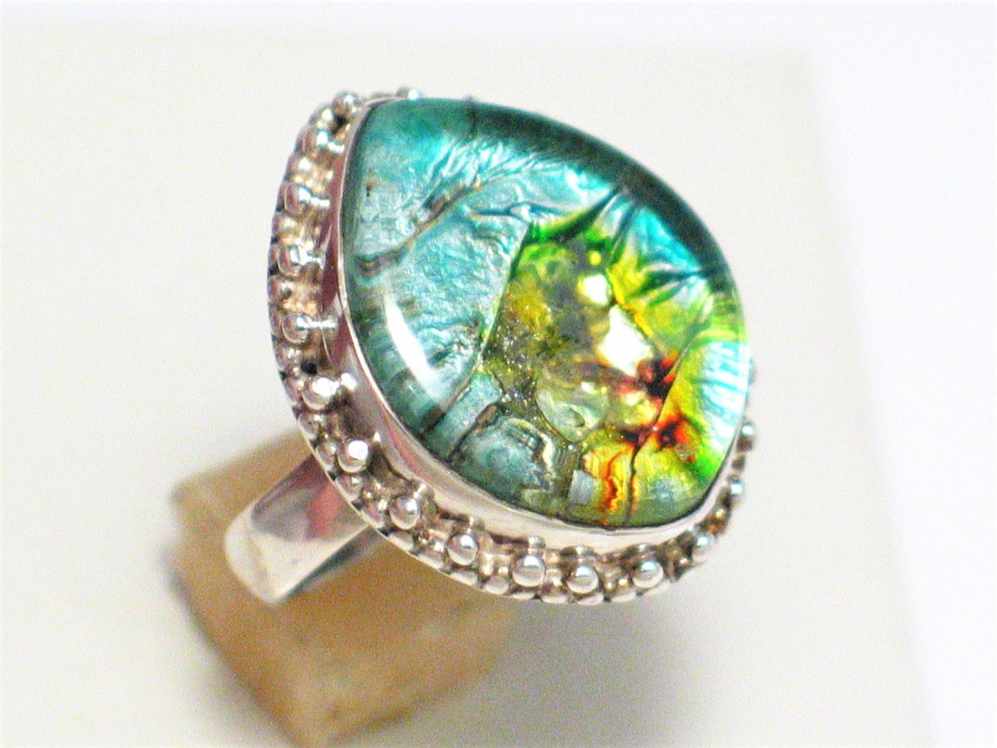 Sterling Silver Trippy Art Flair Design Stone Ring 