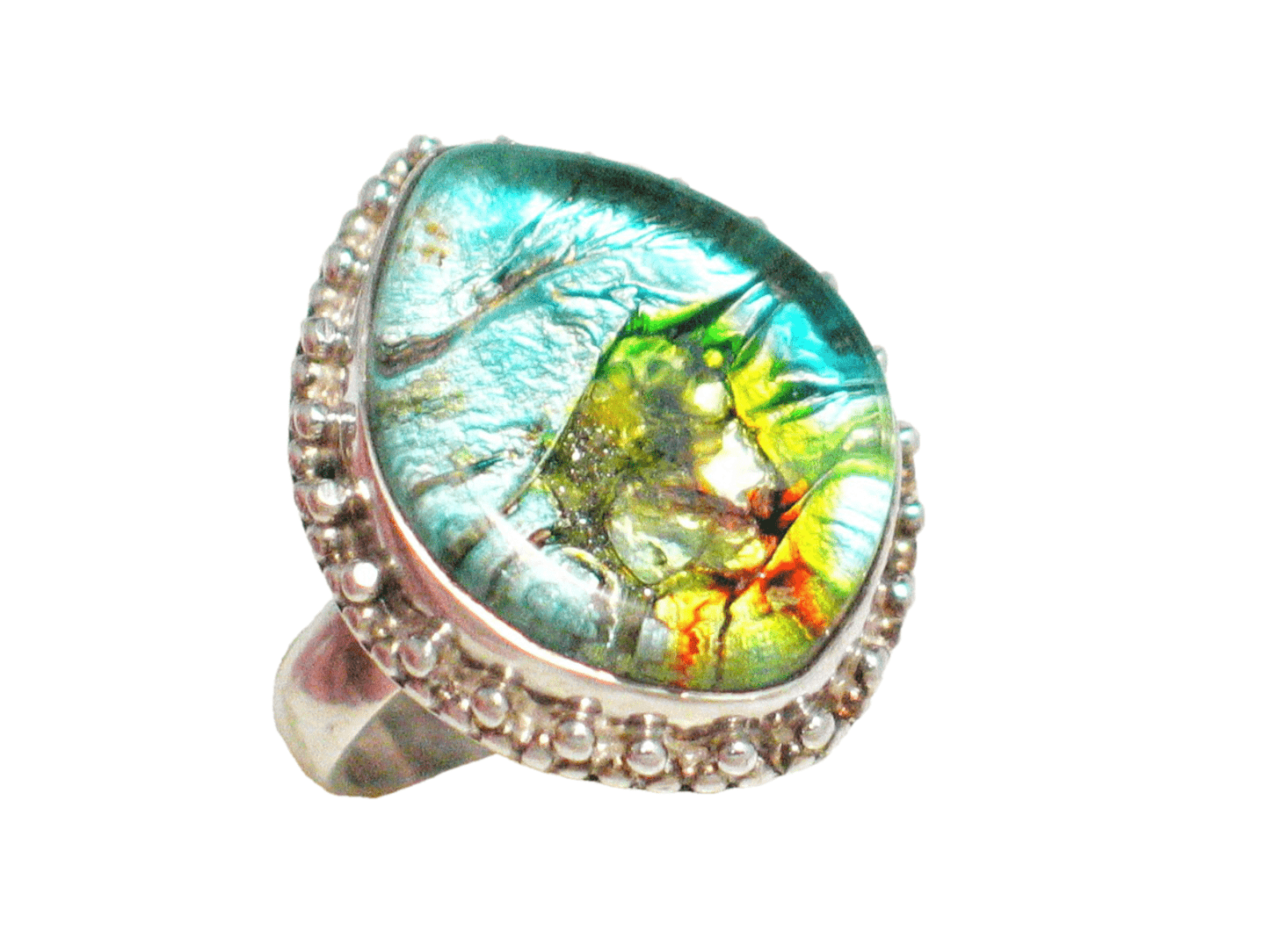Sterling Silver Ring, sz8.5 Big Marquise Style Unique Multi Color Design Stone Ring - Statement Ring