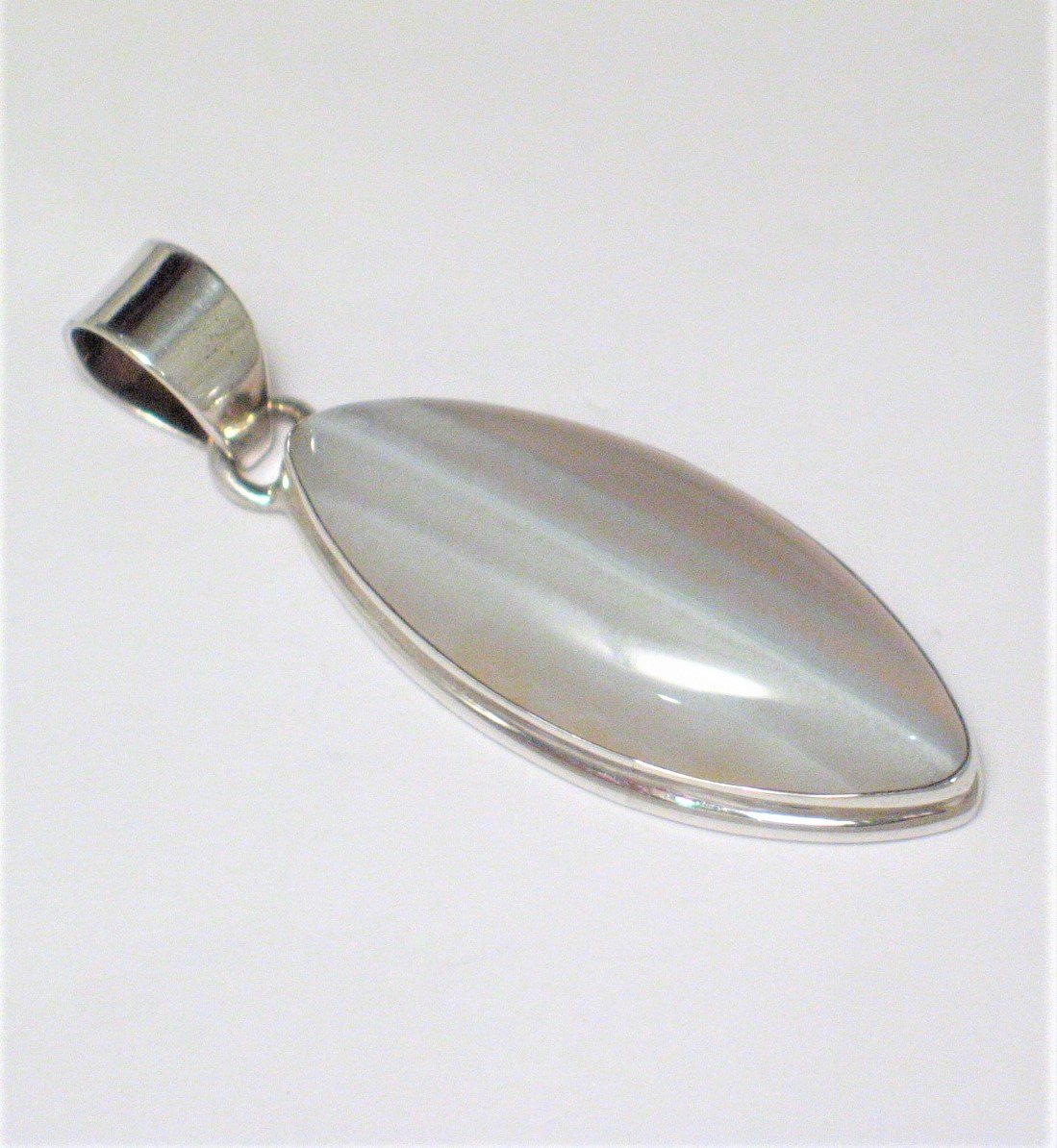 Stone Pendant , Marquise Style Smoky Banded Agate Sterling Silver Pendant for Men Women