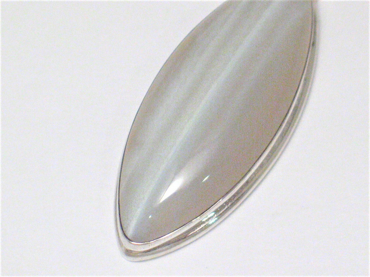 Stone Pendant , Marquise Style Smoky Banded Agate Sterling Silver Pendant