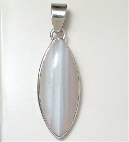 Stone Pendant , Marquise Style Smoky Banded Agate Sterling Silver Pendant- Blingschlingers Jewelry