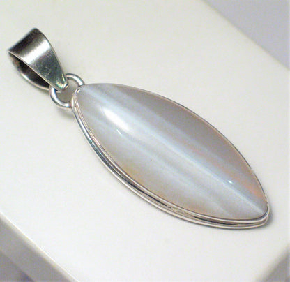 Stone Pendant , Marquise Style Smoky Banded Agate Sterling Silver Pendant
