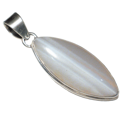Stone Pendant , Marquise Style Smoky Banded Agate Sterling Silver Pendant - Blingschlingers Jewelry