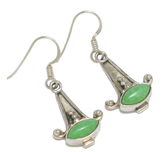 Dangle Earrings, Unique Lime Green Stone Sterling Silver Marquise Drop Earrings