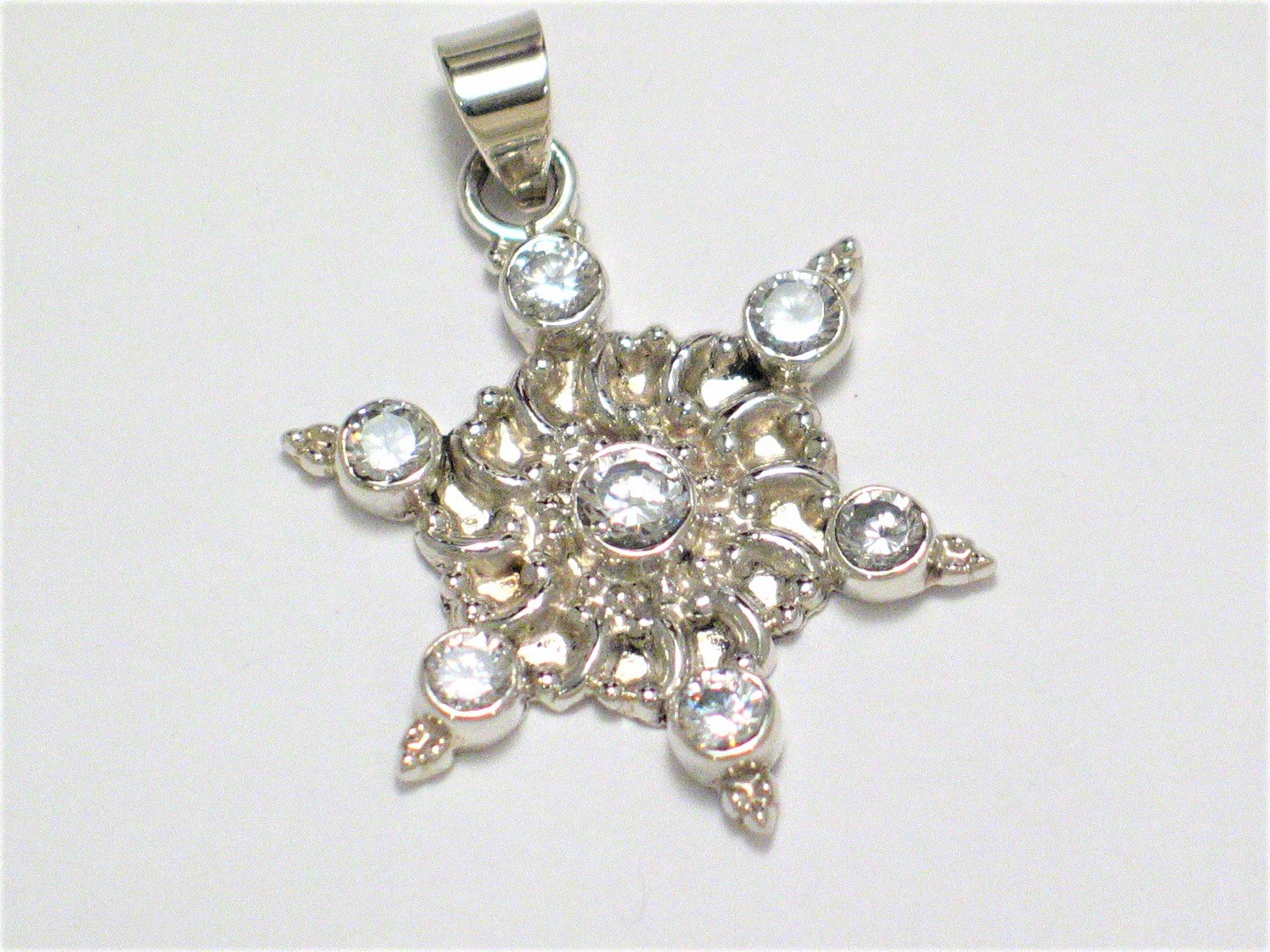 Sterling Silver Pendant, Unique Glittering Cubic Zirconia Stone Star Pendant