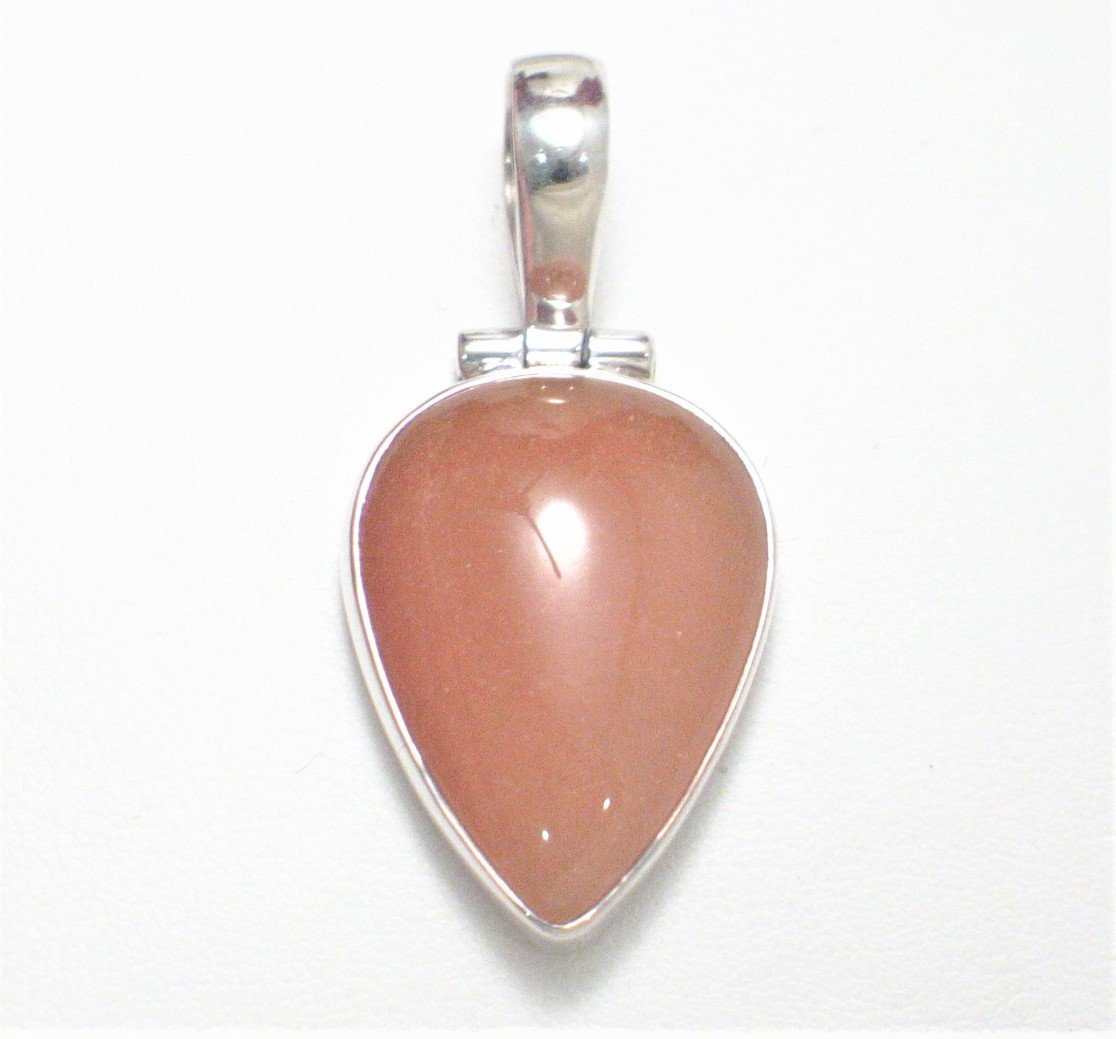 Sterling Silver Pendant, Unique Frosty Grapefruit Color Aventurine Stone Teardrop Pendant