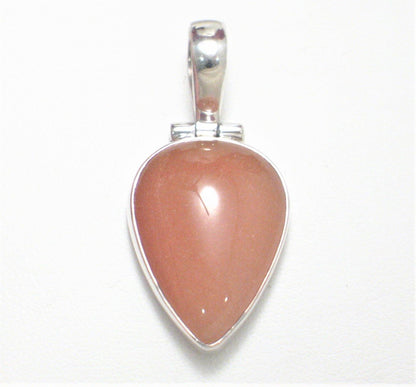Sterling Silver Pendant, Unique Frosty Grapefruit Color Aventurine Stone Teardrop Pendant