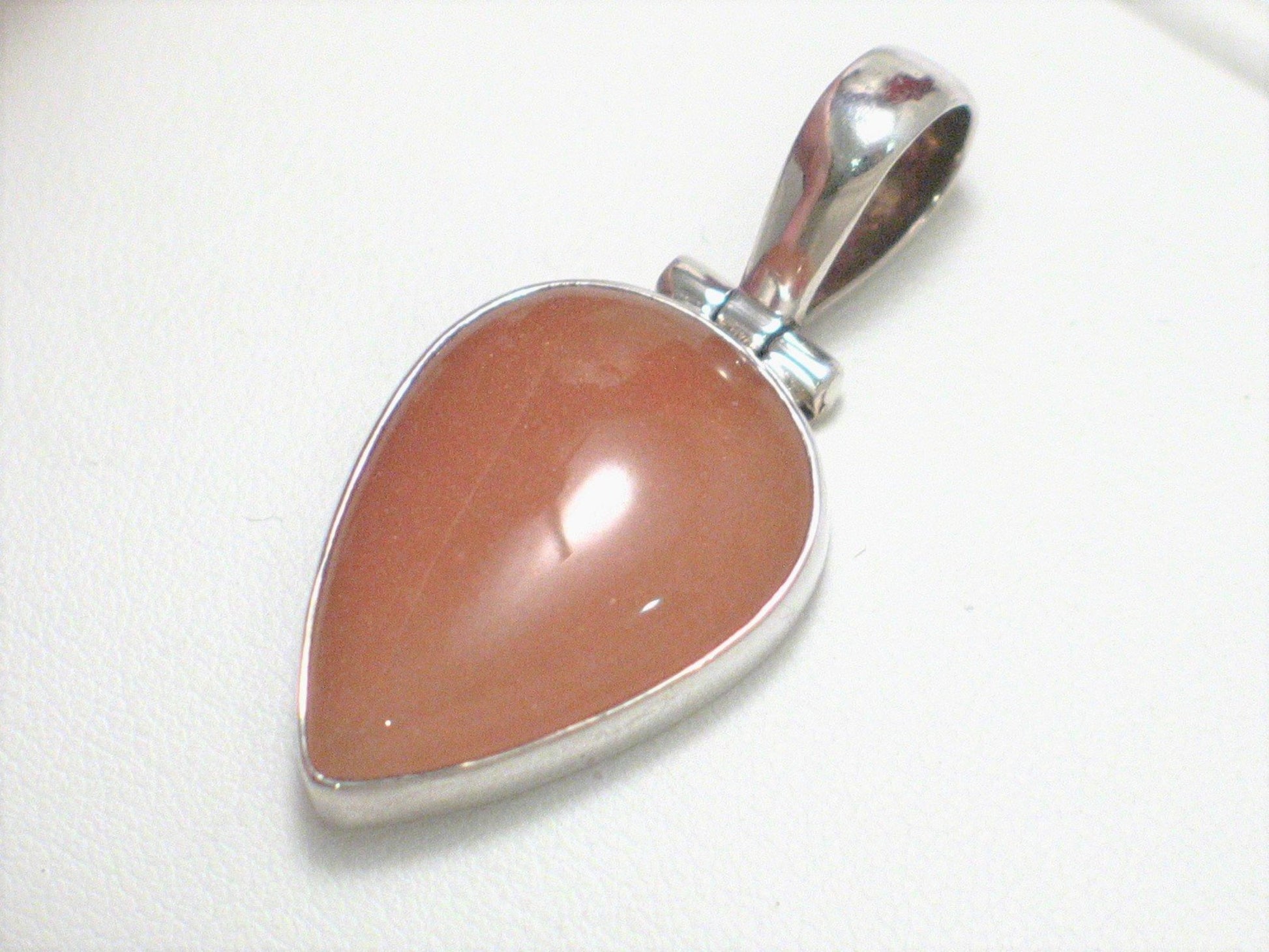 Sterling Silver Pendant, Unique Frosty Grapefruit Color Aventurine Stone Teardrop Pendant