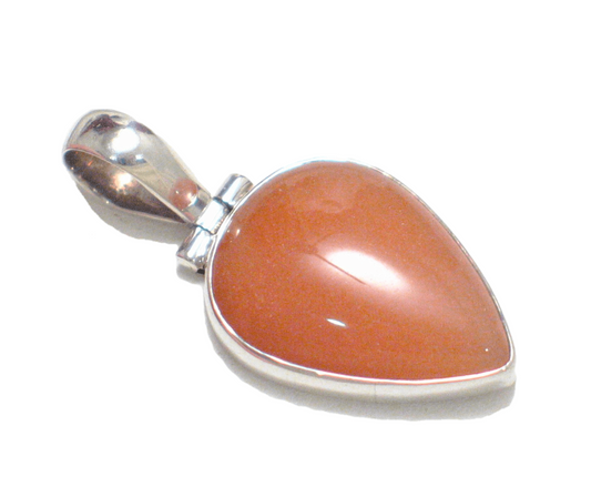 Sterling Silver Pendant, Unique Frosty Grapefruit Color Aventurine Stone Teardrop Pendant - Blingschlingers Jewelry