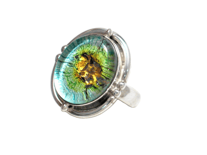 Jewelry > Ring | Sterling Silver Multi Color Metallic Art Glass Stone Ring