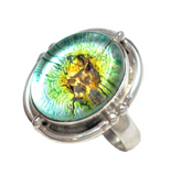 Jewelry > Ring | Sterling Silver Multi Color Metallic Art Glass Stone Ring- Blingschlingers Jewelry