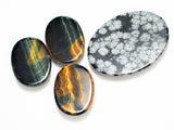 Loose Stones Lot | Tigers Eye & Snowflake Obsidian | Large Oval | Jewelry Making or Craft - Blingschlingers Jewelry