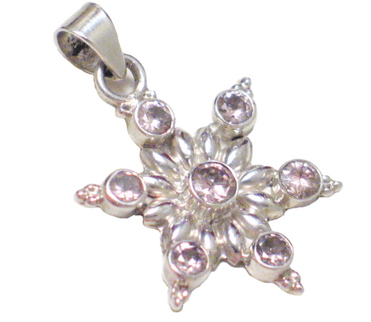 Pendant, Sterling Silver Star Design Sparkly Pink Stone Pendant - Blingschlingers Jewelry