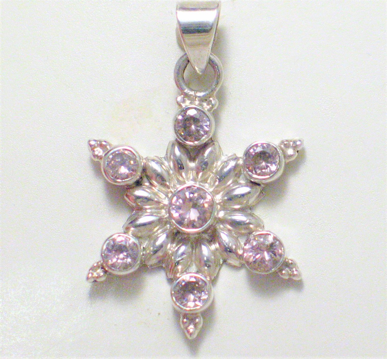 Pendant | Shimmery Sterling Silver Pink Cz Stone 6 Point Star Pendant