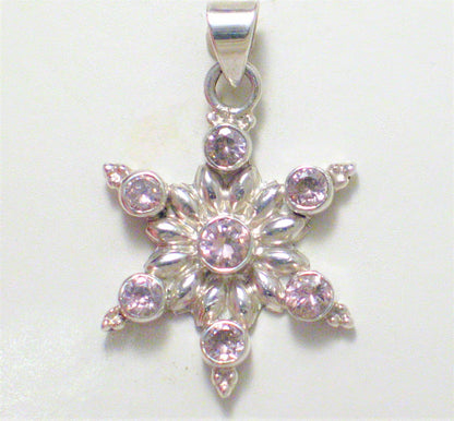 Pendant | Shimmery Sterling Silver Pink Cz Stone 6 Point Star Pendant