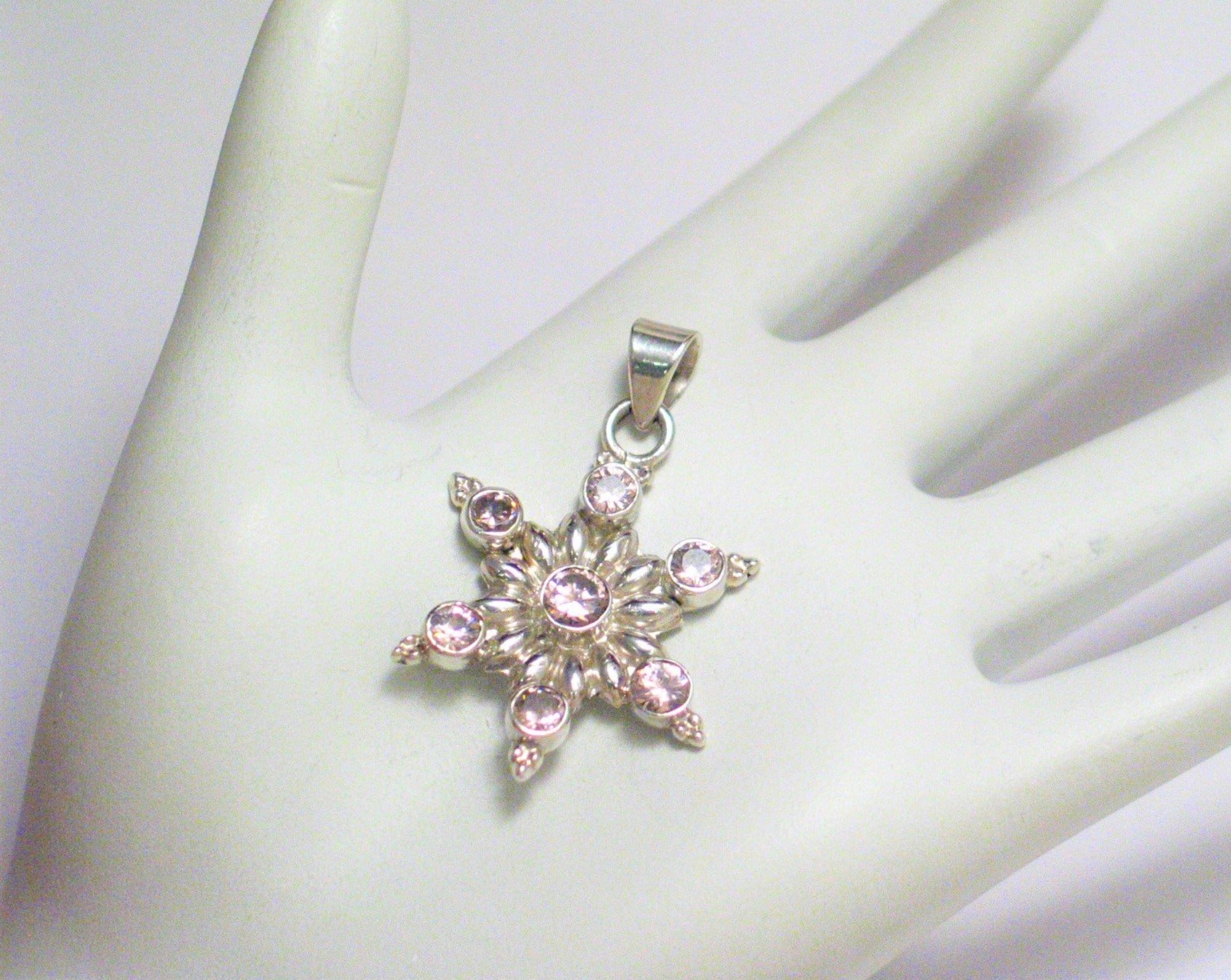 Pendant | Shimmery Sterling Silver Pink Cz Stone 6 Point Star Pendant
