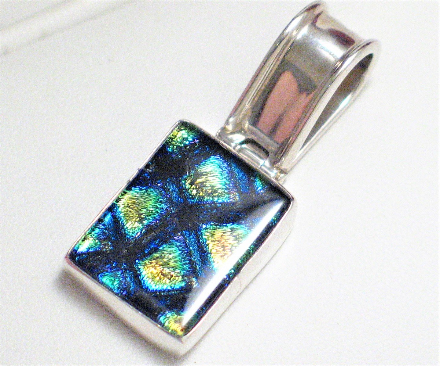 Dichroic Patchwork | Sterling Silver Pendant w/ Metallic High Fashion Glass - Blingschlingers Jewelry