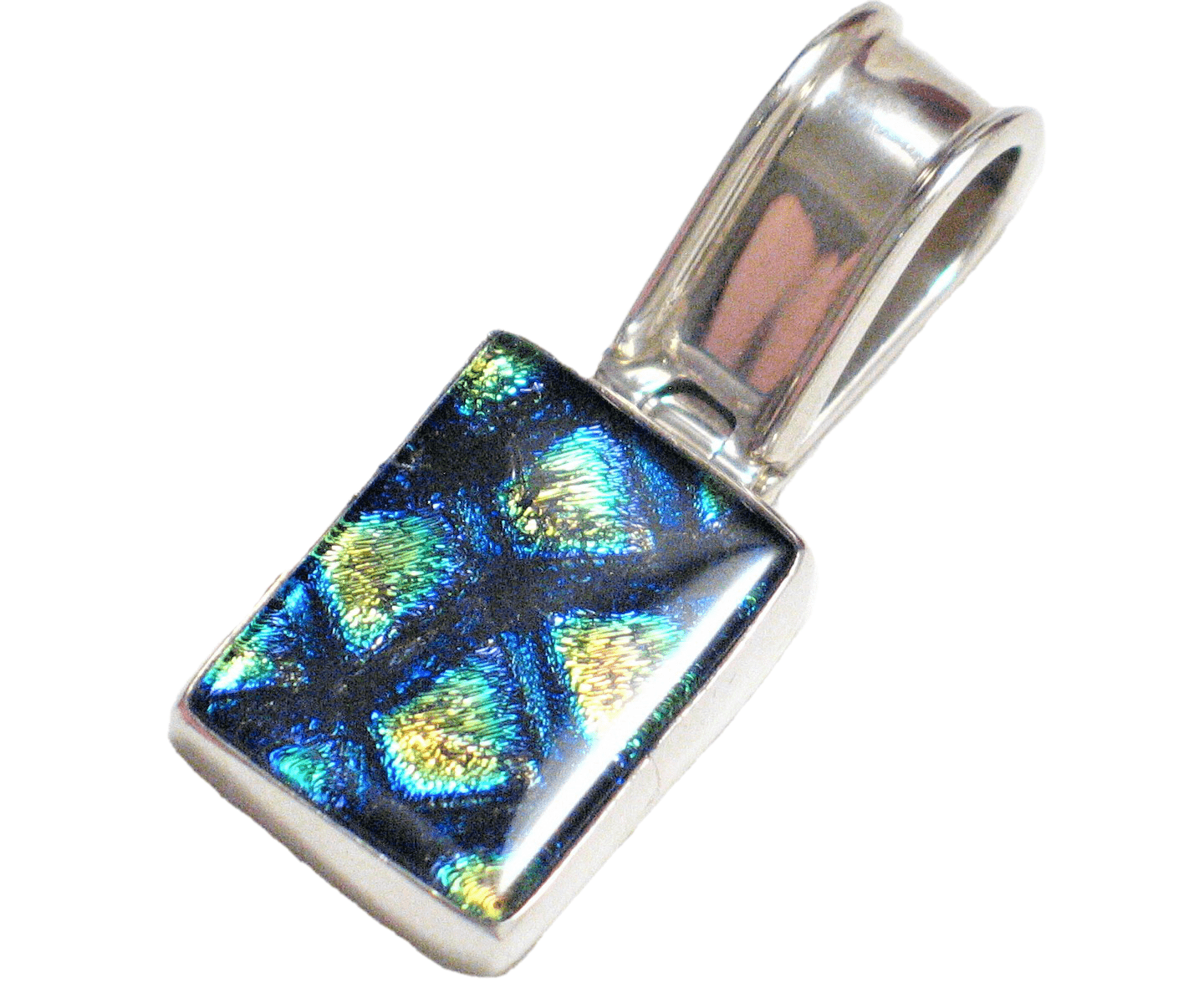 Pendant | Mens Womens Sterling Silver Crackly Shimmer Blue Pattern Dichroic Glass Pendant- Blingschlingers Jewelry
