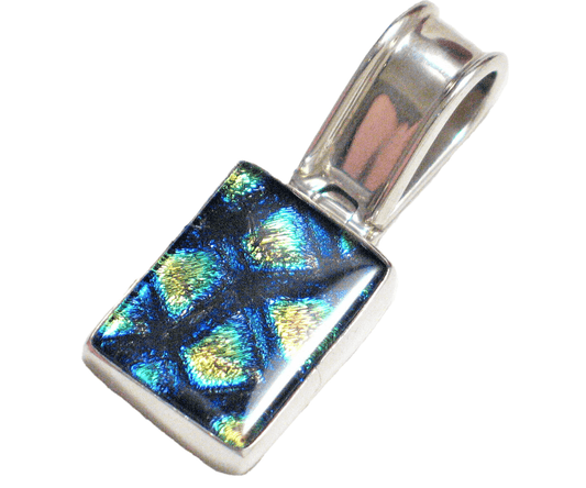 Pendant, Blue Metallic Design Dichroic Glass Sterling Silver Pendant - Blingschlingers Jewelry