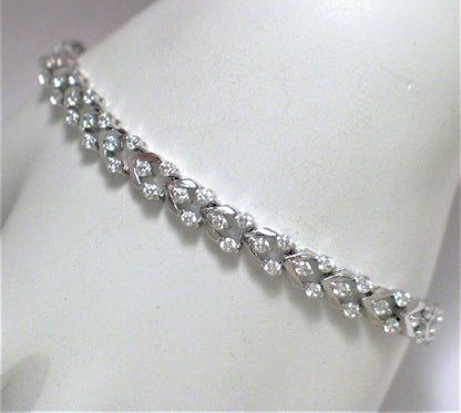 Bracelet | Womens 7" Sterling Silver Chevron Design Cz Tennis Bracelet