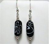 Free Flow | Sterling Silver Dangle Earrings w/ Black White Glass Beads - Blingschlingers Jewelry