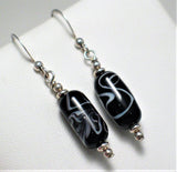 Free Flow | Sterling Silver Dangle Earrings w/ Black White Glass Beads - Blingschlingers Jewelry