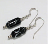 Free Flow | Sterling Silver Dangle Earrings w/ Black White Glass Beads - Blingschlingers Jewelry