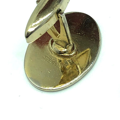 Back of Swank Gold Plated Cufflinks - Cufflinks Oval Bullet Back Style - Light Gold Sterling Silver w/ Etched Crosshatch Design - Swank - Blingschlingers Jewelry Store Online Website