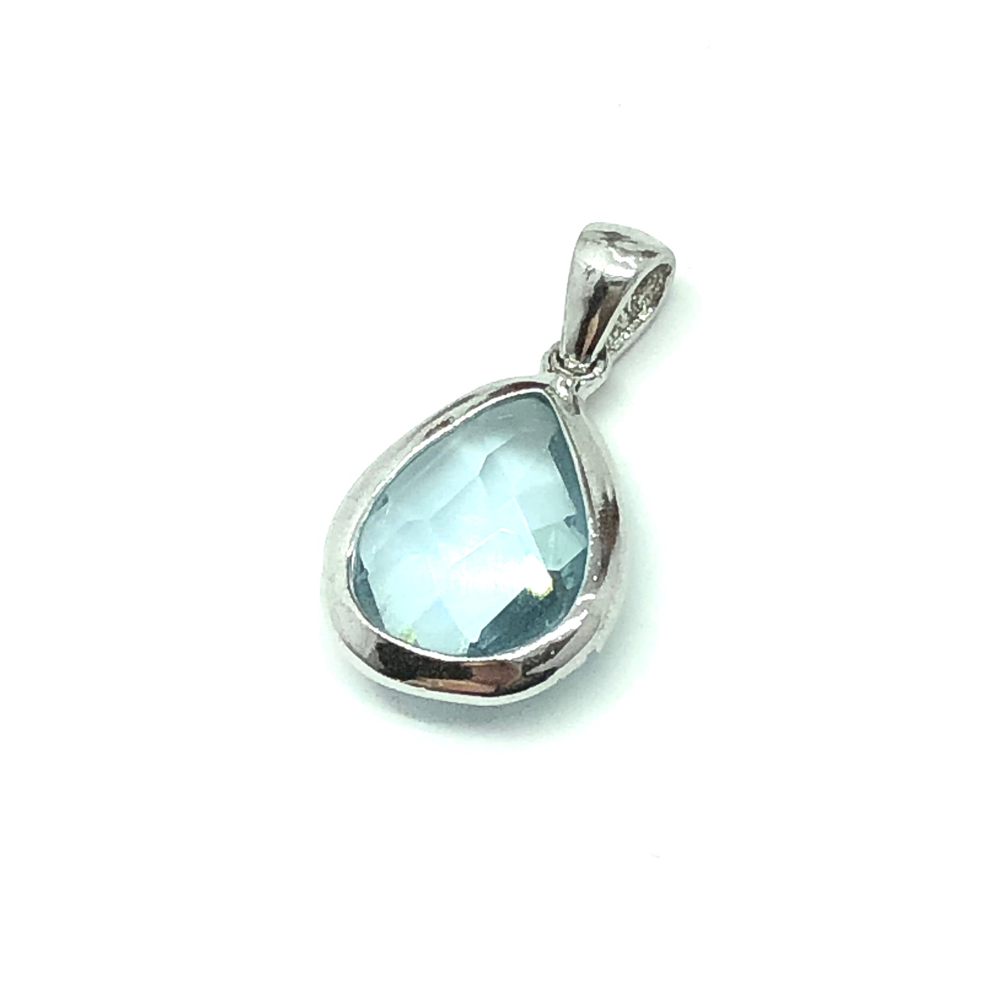Jewelry used | Womens Sterling Silver Checkerboard Cut Blue Teardrop Small Pendant