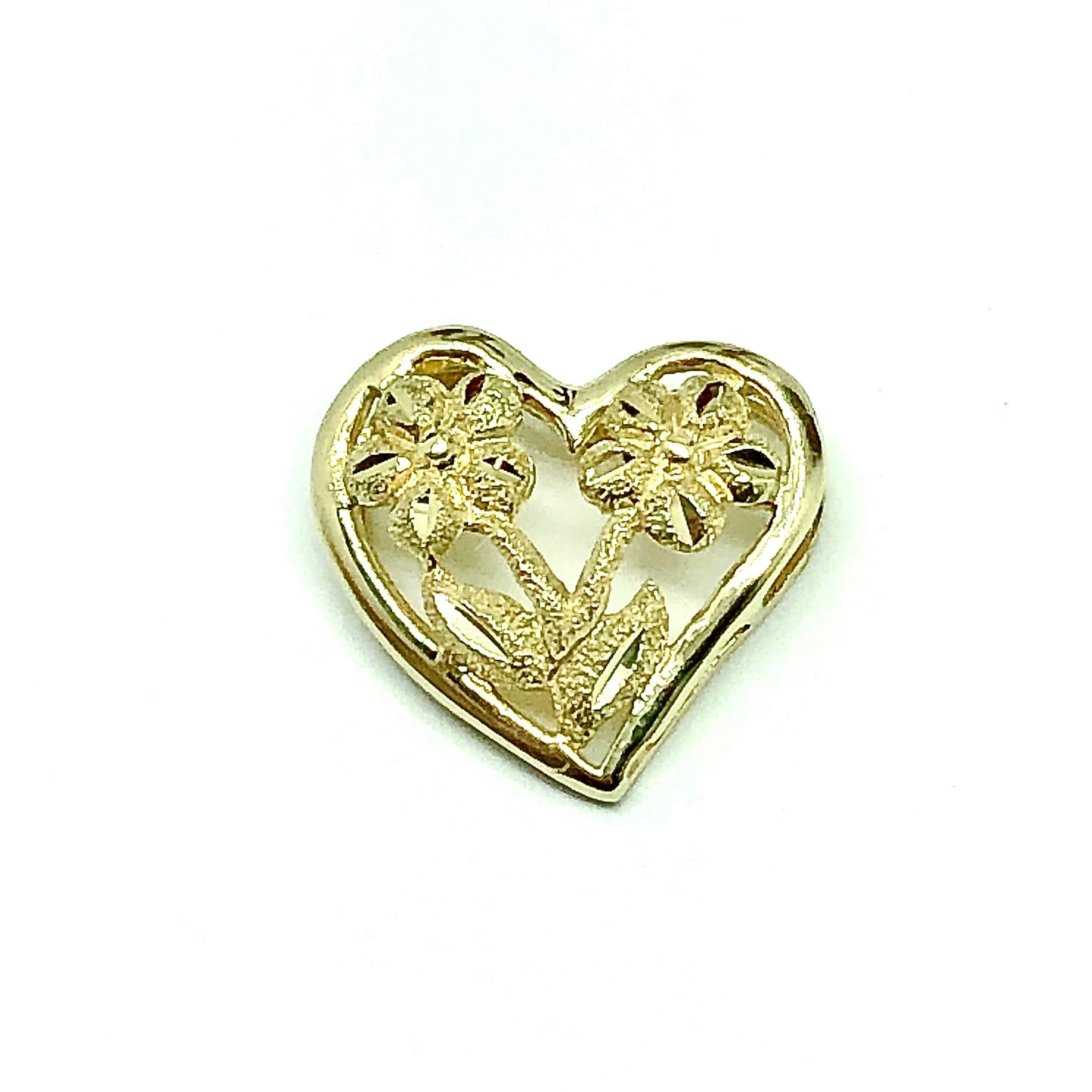 Jewelry Womens 10k Gold Glittery Sandblasted Cut-out Flower Design Heart Pendant
