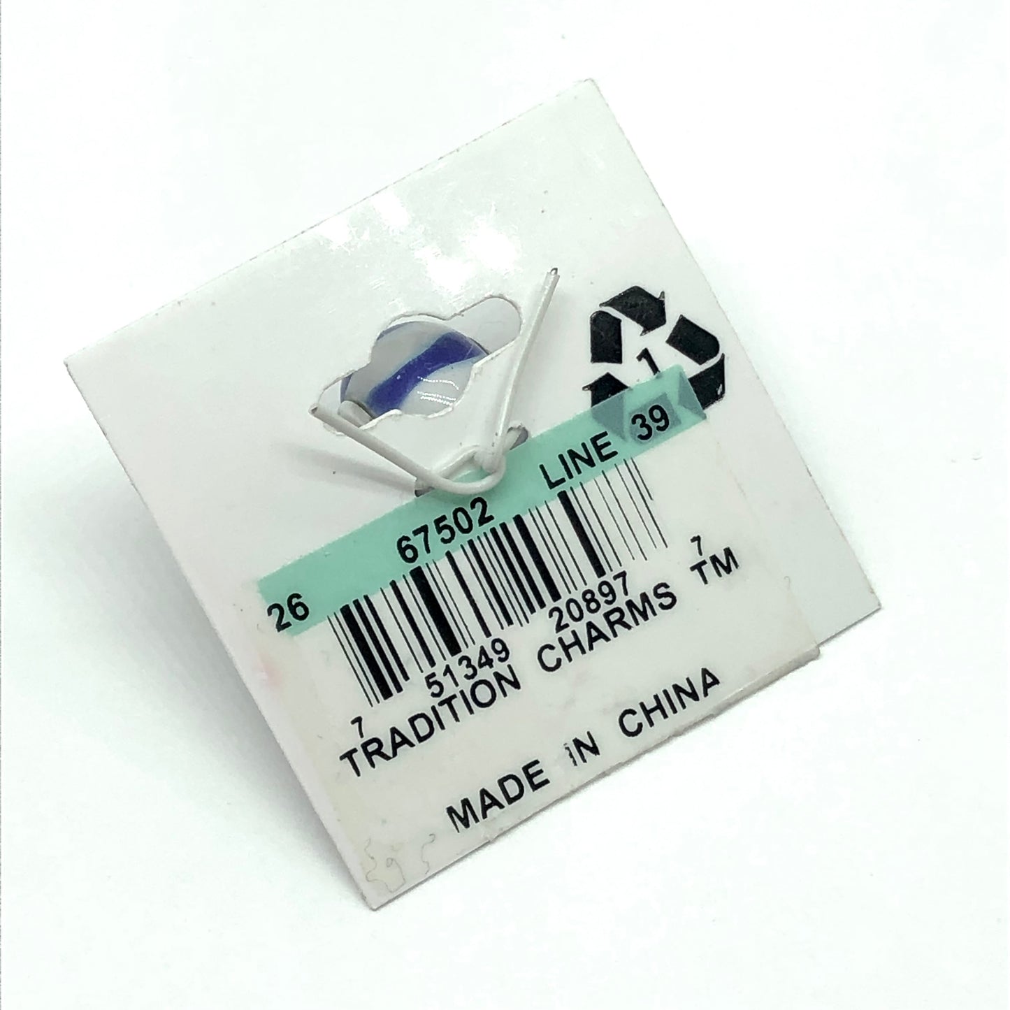 Blue White Sailor Stripe Bead Style Sterling Silver Charm