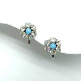 Earrings | Sterling Silver Rhinestone Turquoise Cluster Screw Back Earrings | Vintage Jewelry