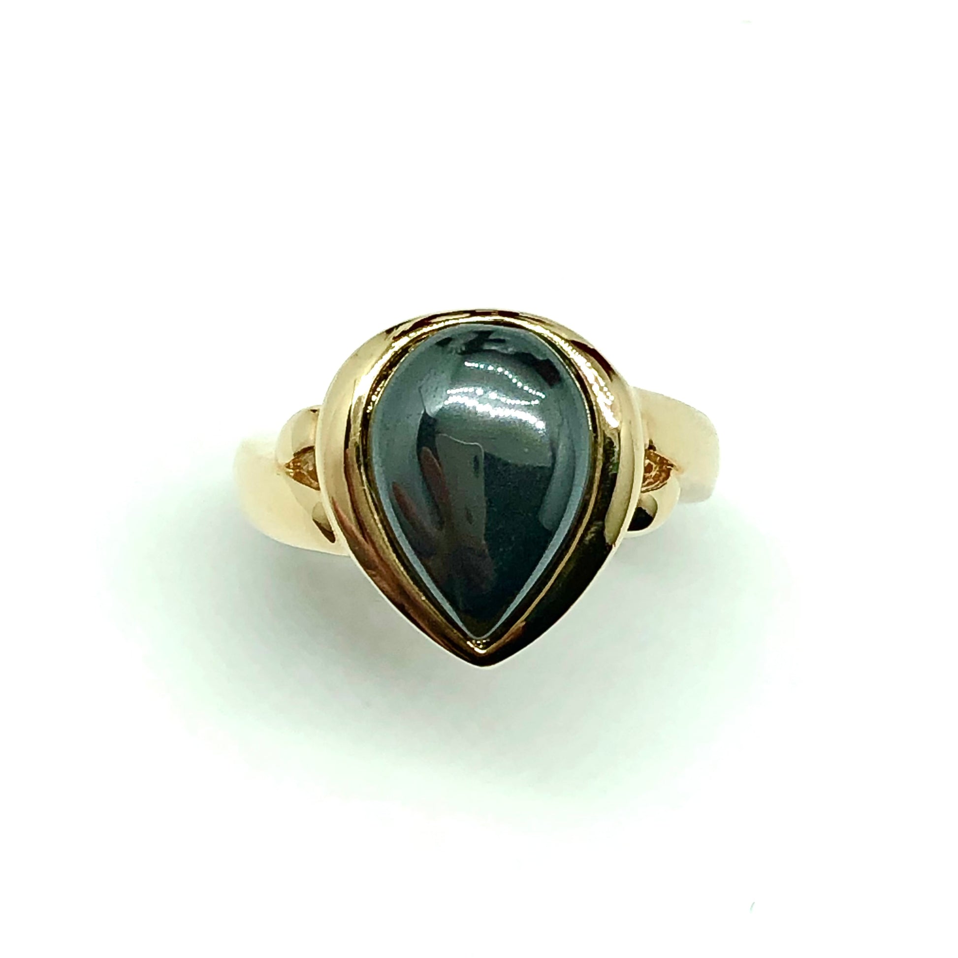Estate Jewelry - Yellow Gold Sterling Silver Bold Hematite Solitaire Ring