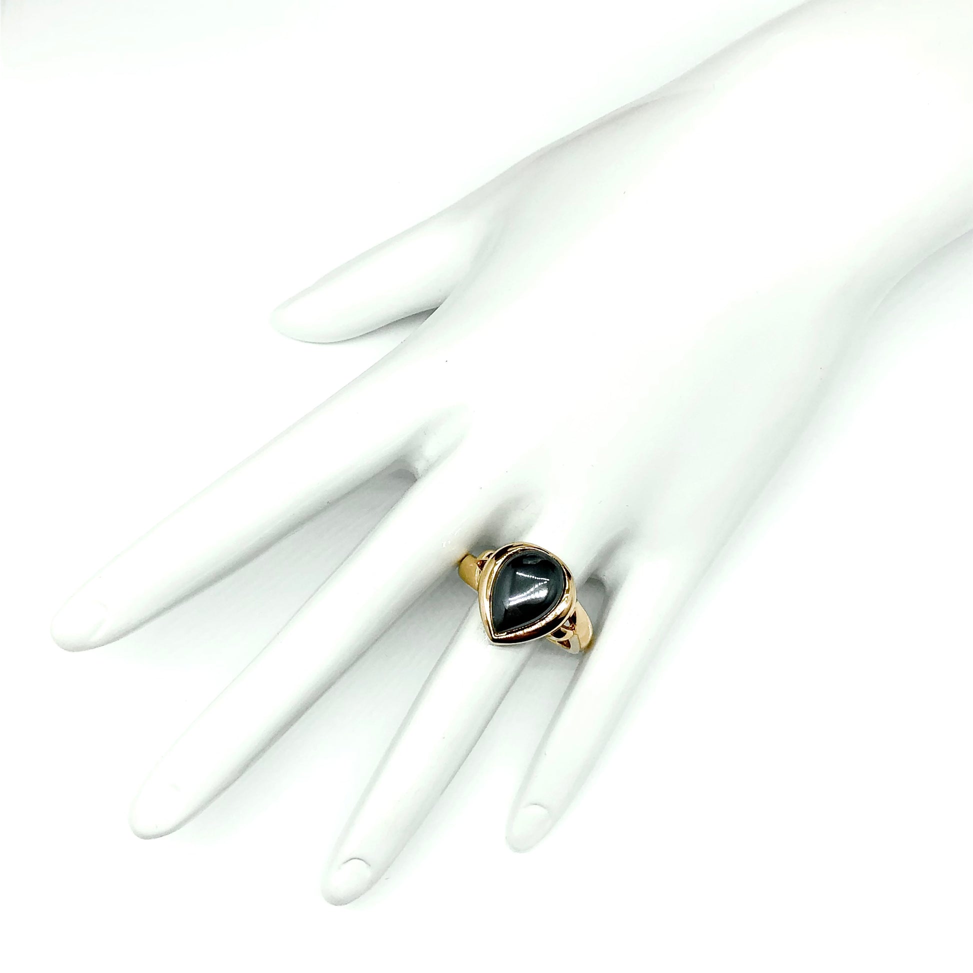 Gently used Jewelry - Yellow Gold Sterling Silver Bold Hematite Solitaire Ring