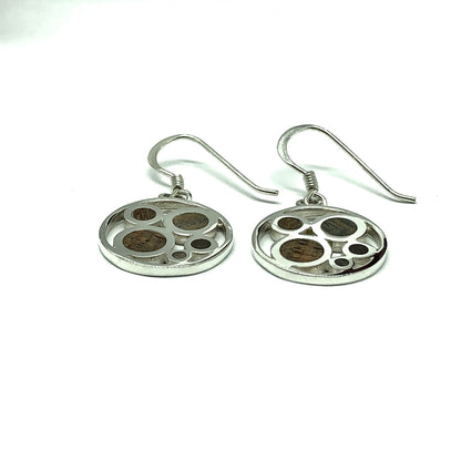 Jewelry - Sterling Silver Knock on Wood Cut-out Circle Design Dangle Earrings