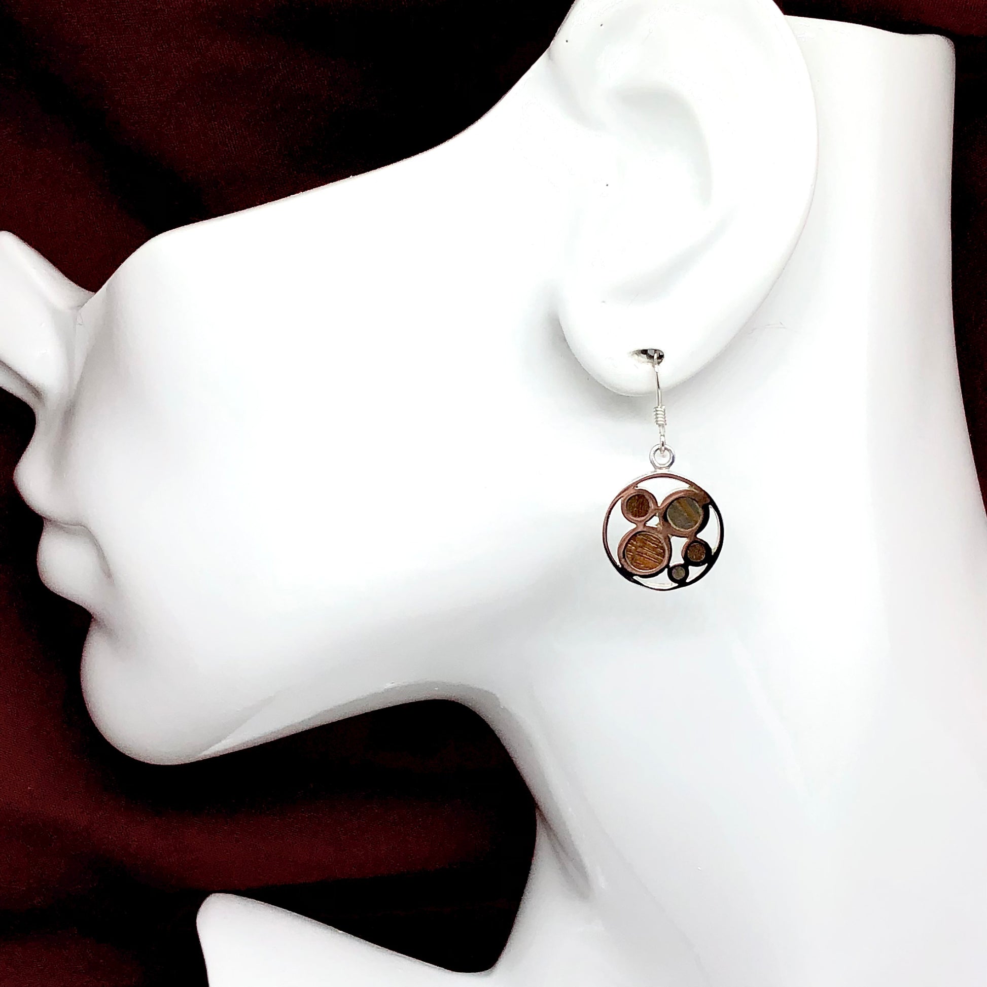 Jewelry - Sterling Silver Wood Cut-out Circle Design Dangle Earrings