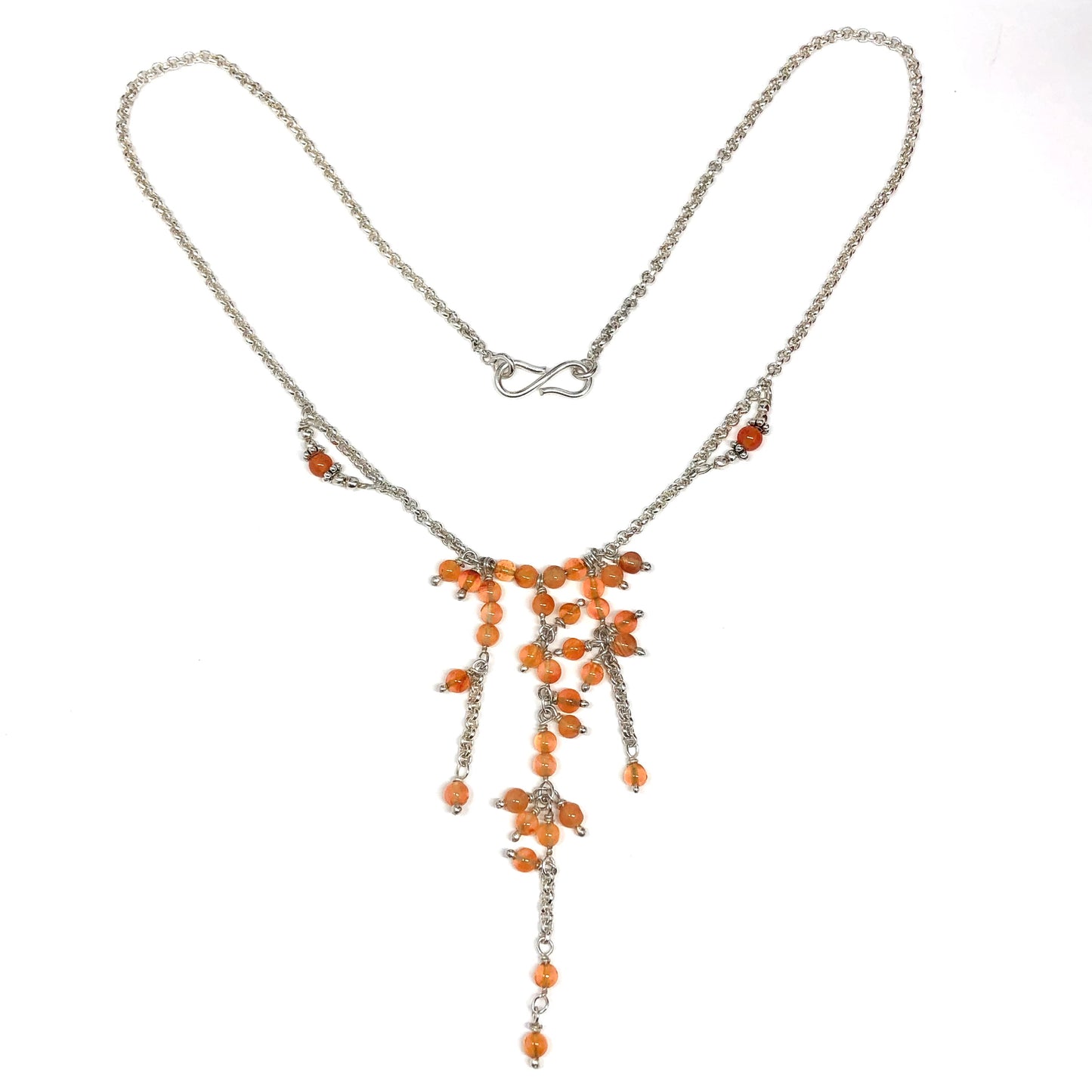 Womens Sterling Silver Ikura Orange Carnelian Beaded Waterfall Tassel Y-chain Necklace - Blingschlingers in USA