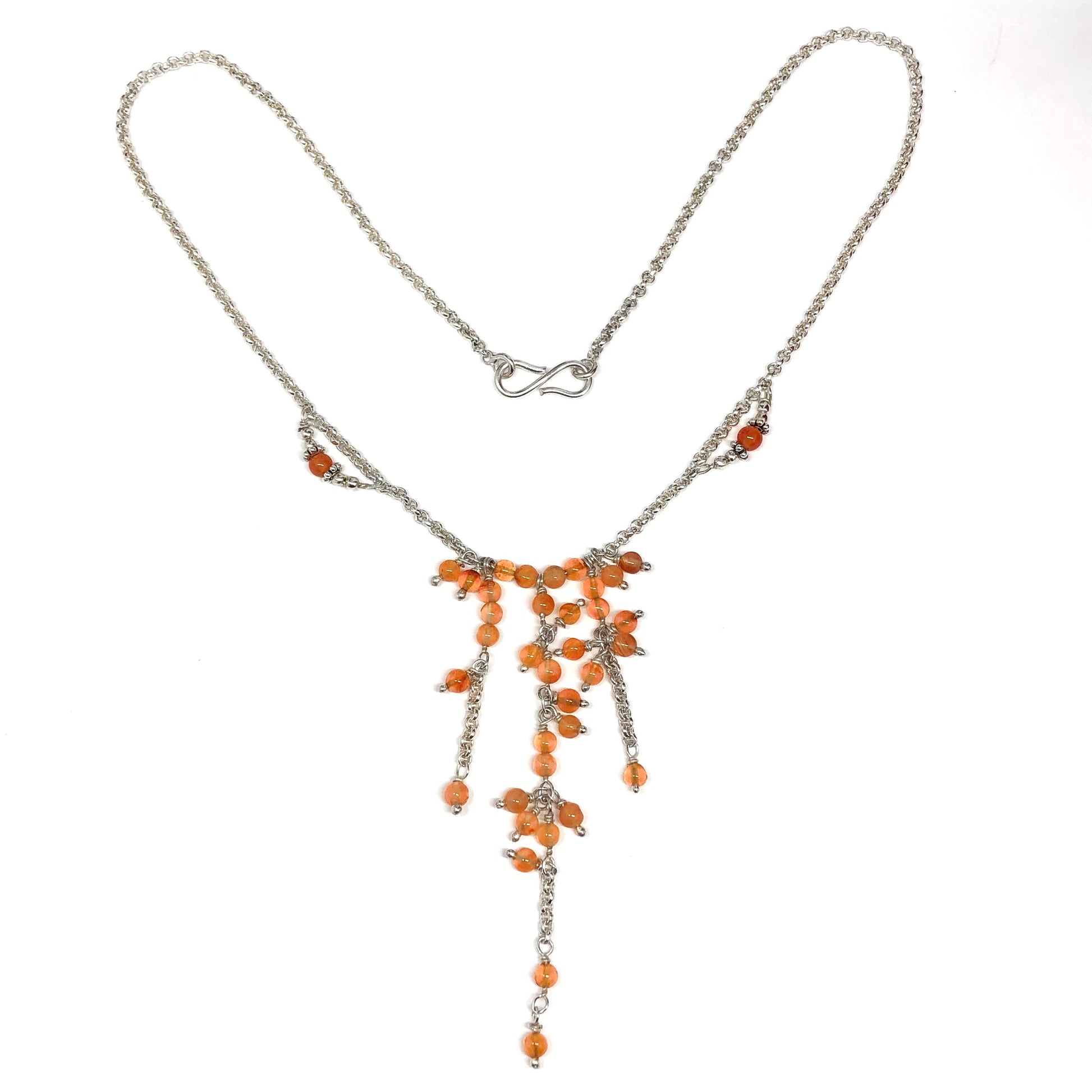 925 Silver Y Necklace 17.5in Ikura Orange Carnelian Beaded Tassel | Necklaces Womens