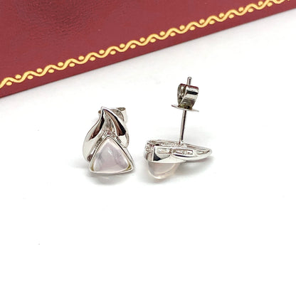 Edgy Sterling Silver Fancy Torpedo Trillion cut Rose Quartz Stone Earrings