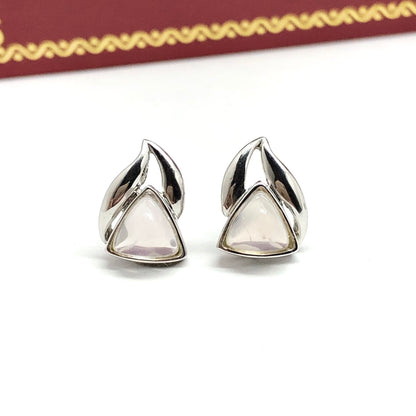 Edgy Sterling Silver Fancy Torpedo Trillion cut Rose Quartz Stone Earrings
