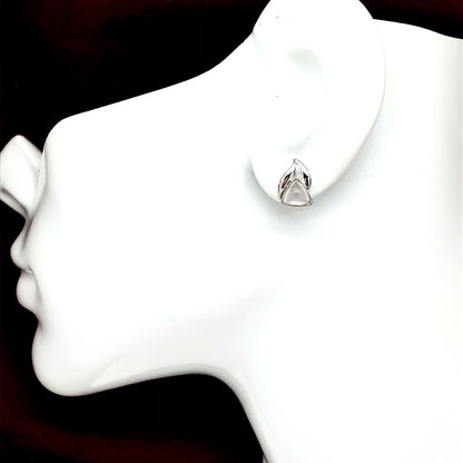 Edgy Sterling Silver Fancy Torpedo Trillion cut Rose Quartz Stone Earrings