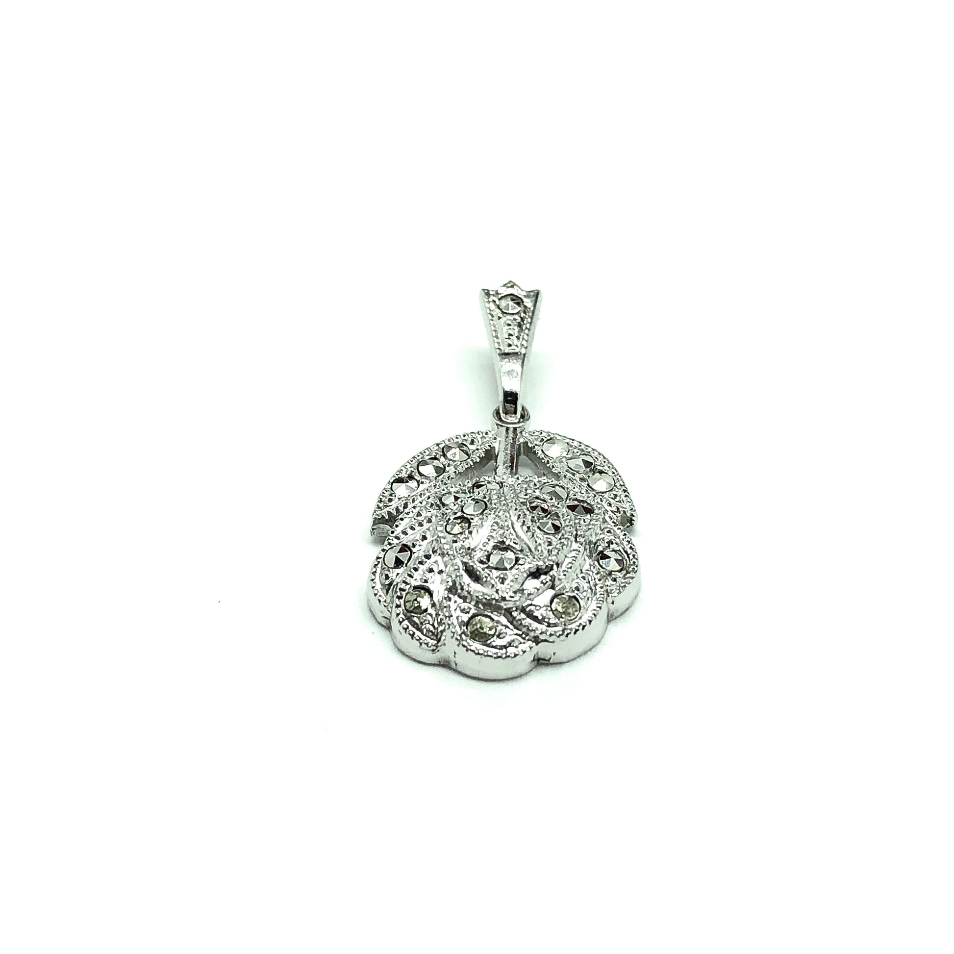 Charms & Pendants | Womens Sterling Silver Shimmery Metallic Gray Marcasite Stone Flower Pendant | Blingschlingers Jewelry