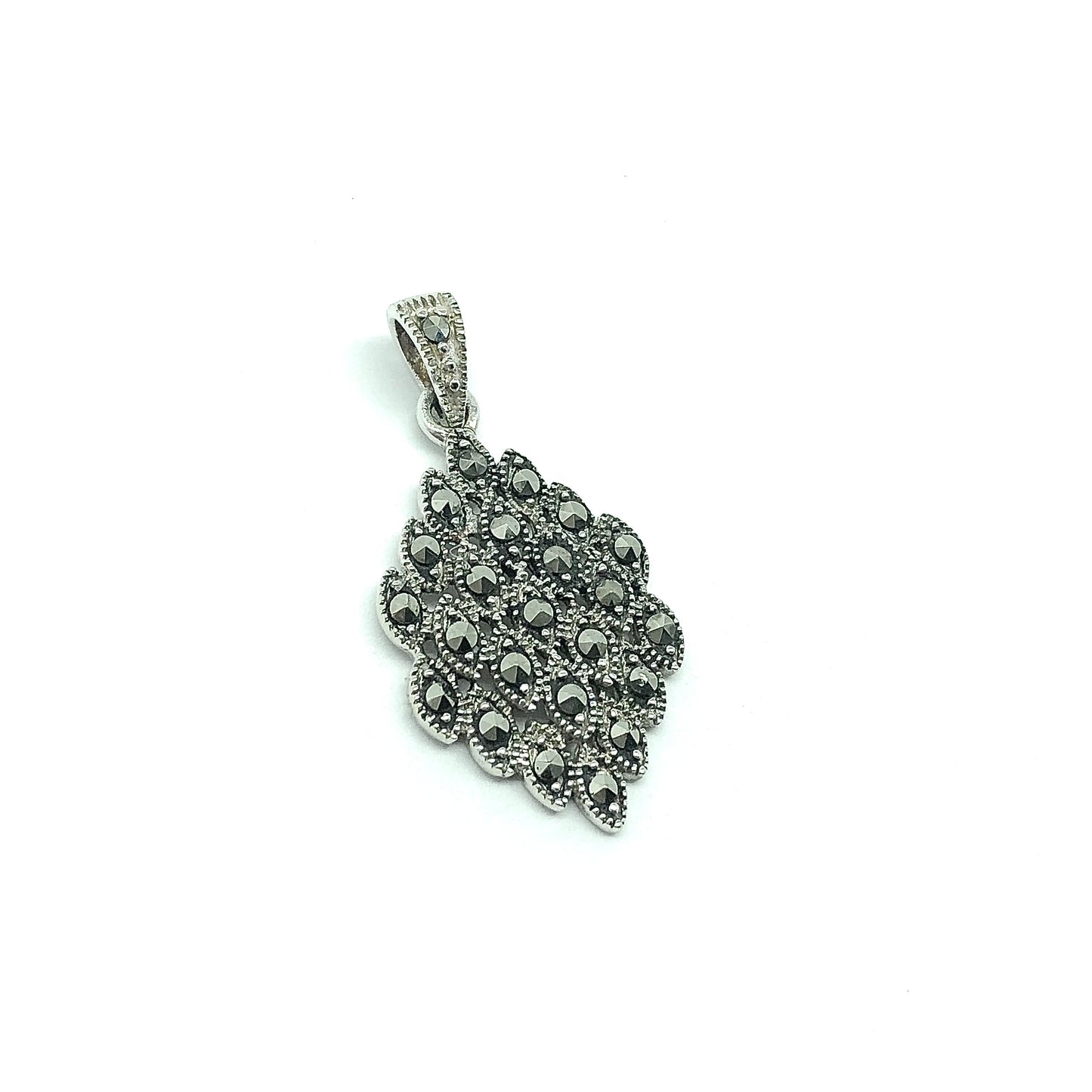 925 Silver Glinting Marcasite Marquise Design Pendant | Estate Jewelry at Blingschlingers