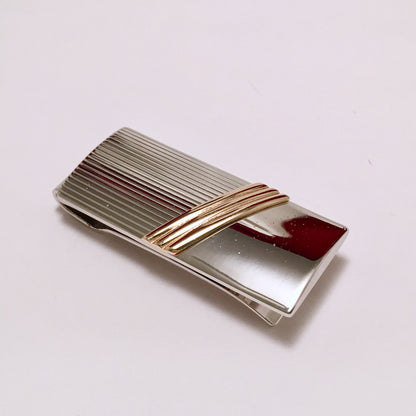 Money Clip | Sterling Silver 14k Gold Sleek Striped Design Money Clip | Mens Jewelry & Accessories