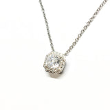 Beautiful Sterling Silver Necklace & Pendant Asscher Cut Cz w/ Halo | Adjustable 16-18" - Blingschlingers Jewelry