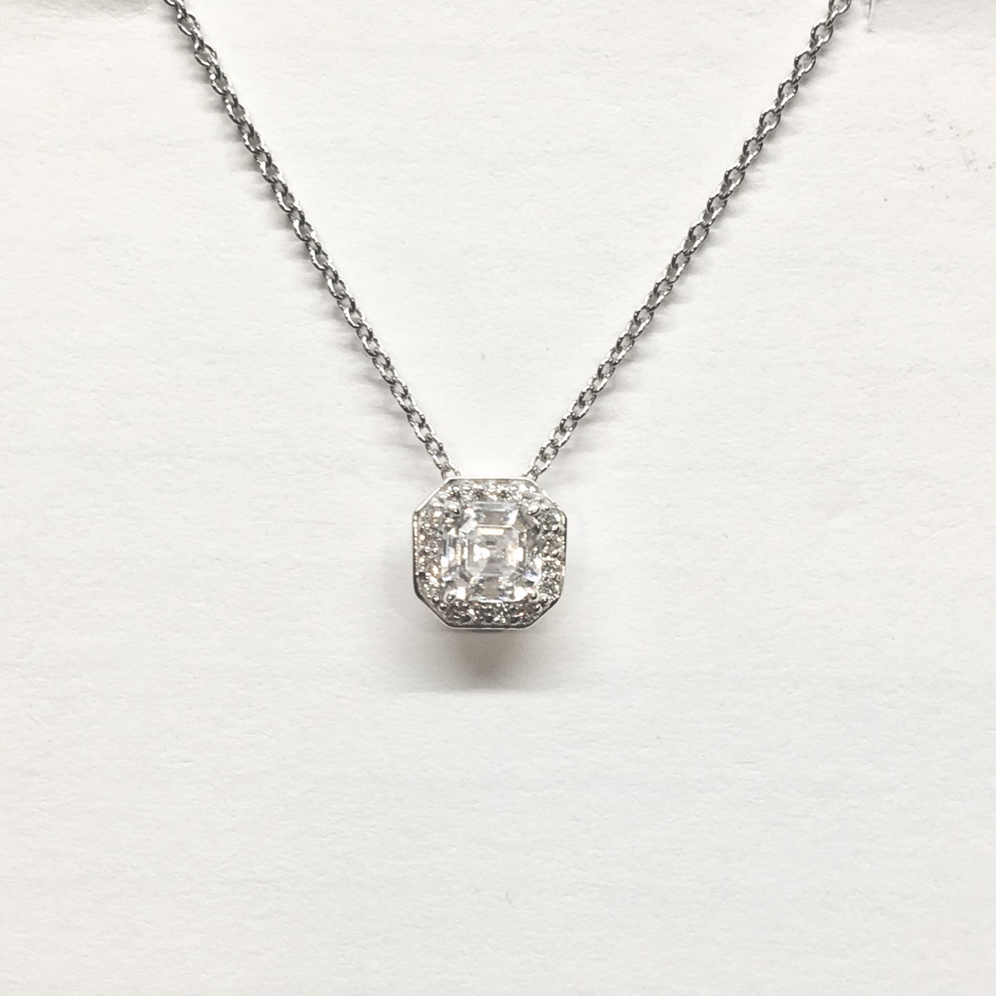 Beautiful Sterling Silver Necklace & Pendant Asscher Cut Cz w/ Halo | Adjustable 16-18" - Blingschlingers Jewelry
