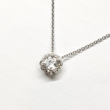 Beautiful Sterling Silver Necklace & Pendant Asscher Cut Cz w/ Halo | Adjustable 16-18" - Blingschlingers Jewelry